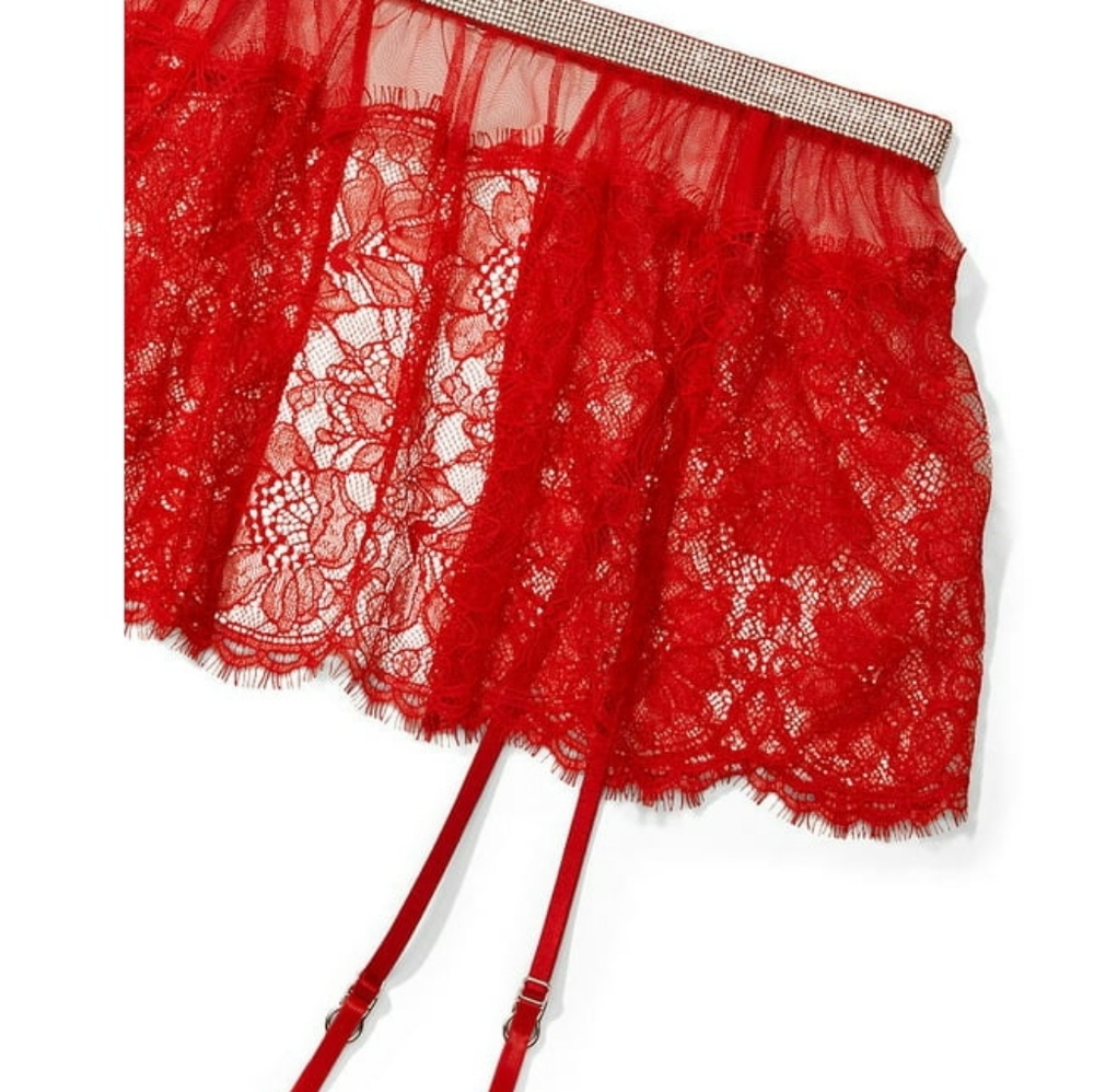 RED Shine Rhinestone Garter Belt Skirt | Victoria's Secret - Picture 2 of 5